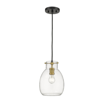 Z-Lite Bella 8" 1-Light Pendant - 120V - Matte Black / Olde Brass