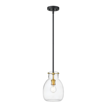 Z-Lite Bella 8" 1-Light Pendant w/ Down Rod - 120V - Matte Black / Olde Brass