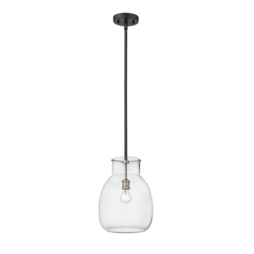 Z-Lite Bella 12" 1-Light Pendant w/ Down Rod - 120V - Matte Black / Brushed Nickel