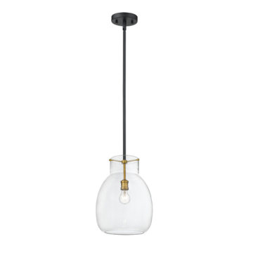 Z-Lite Bella 12" 1-Light Pendant w/ Down Rod - 120V - Matte Black / Olde Brass