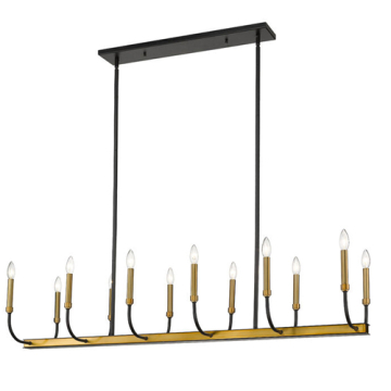 Z-Lite Haylie 12-Light Linear Chandelier - 120V - Matte Black / Olde Brass