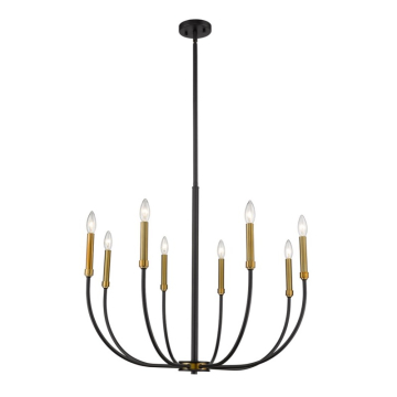 Z-Lite Haylie 32.5" 8-Light Chandelier - 120V - Matte Black / Olde Brass