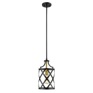 Z-Lite Malcalester 1-Light Pendant - 120V - Matte Black / Olde Brass