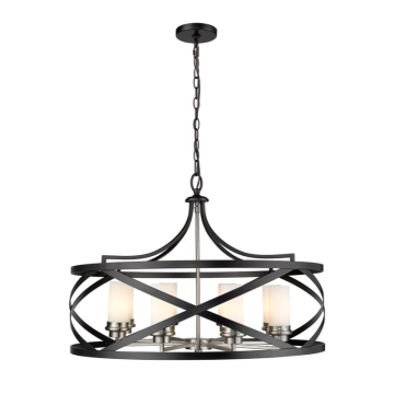 Z-Lite Malcalester 30" 8-Light Chandelier - 120V - Matte Black / Brushed Nickel / White