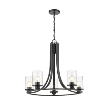 Z-Lite Beckett 27" 5-Light Chandelier - 120V - Matte Black / Clear Seedy