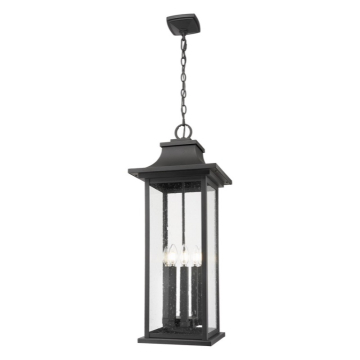 Z-Lite Tiberius 6-Light Outdoor Chain Mount Ceiling Fixture - 120V - Black / Clear Seedy
