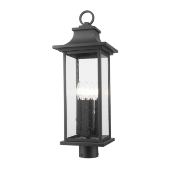 Z-Lite Tiberius 4-Light Outdoor Round Post Mount Fixture - 120V - Black / Clear Seedy