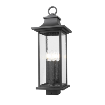 Z-Lite Tiberius 4-Light Outdoor Square Post Mount Fixture - 120V - Black / Clear Seedy