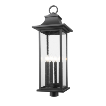 Z-Lite Tiberius 6-Light Outdoor Round Post Mount Fixture - 120V - Black / Clear Seedy