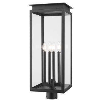 Z-Lite Nova 4-Light Outdoor Round Post Mount Fixture - 120V - Black / Clear