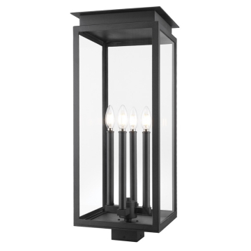 Z-Lite Nova 4-Light Outdoor Square Post Mount Fixture - 120V - Black / Clear