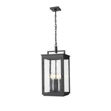 Z-Lite Hartwell 4-Light Outdoor Chain Mount Ceiling Fixture - 120V - Sand Black / Clear Seedy