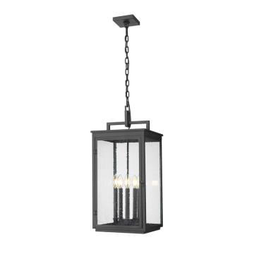 Z-Lite Hartwell 5-Light Outdoor Chain Mount Ceiling Fixture - 120V - Sand Black / Clear Seedy