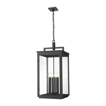 Z-Lite Hartwell 6-Light Outdoor Chain Mount Ceiling Fixture - 120V - Sand Black / Clear Seedy