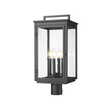 Z-Lite Hartwell 4-Light Outdoor Round Post Mount Fixture - 120V - Sand Black / Clear Seedy
