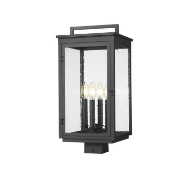 Z-Lite Hartwell 4-Light Outdoor Square Post Mount Fixture - 120V - Sand Black / Clear Seedy