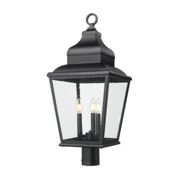 Z-Lite Raphael 3-Light Outdoor Round Post Mount Fixture - 120V - Sand Black / Clear Seedy