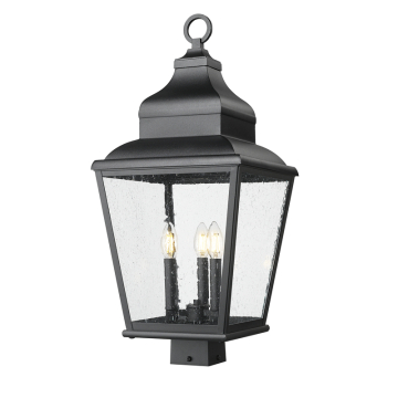Z-Lite Raphael 3-Light Outdoor Square Post Mount Fixture - 120V - Sand Black / Clear Seedy
