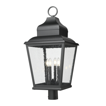Z-Lite Raphael 4-Light Outdoor Round Post Mount Fixture - 120V - Sand Black / Clear Seedy