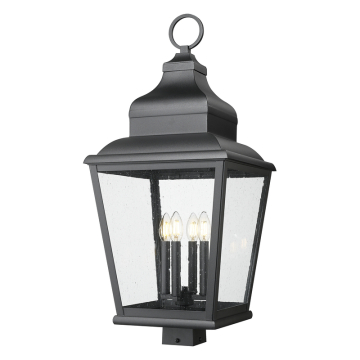 Z-Lite Raphael 4-Light Outdoor Square Post Mount Fixture - 120V - Sand Black / Clear Seedy