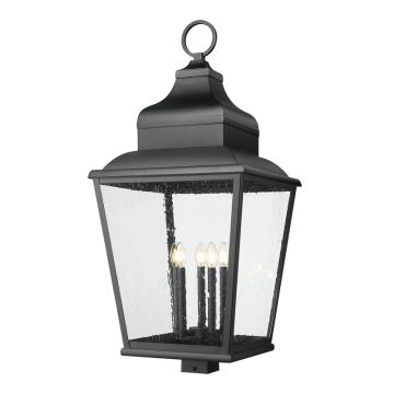 Z-Lite Raphael 5-Light Outdoor Square Post Mount Fixture - 120V - Sand Black / Clear Seedy
