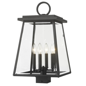 Z-Lite Broughton 4-Light Outdoor Square Post Mount Fixture - 120V - Black / Clear Beveled