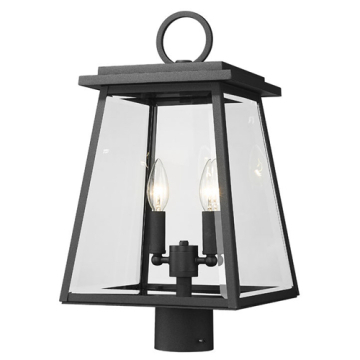 Z-Lite Broughton 2-Light Outdoor Round Post Mount Fixture - 120V - Black / Clear Beveled