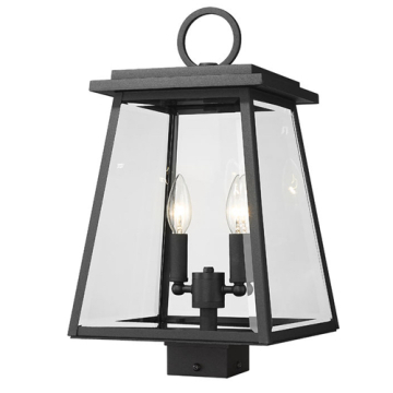 Z-Lite Broughton 2-Light Outdoor Square Post Mount Fixture - 120V - Black / Clear Beveled