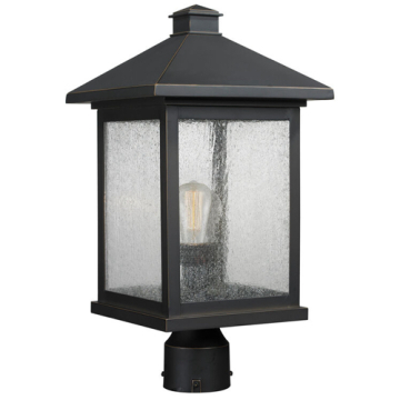 Z-Lite Portland 1-Light Large Outdoor Round Post Mount Fixture - 120V - Oil Rubbed Bronze / Clear Seedy