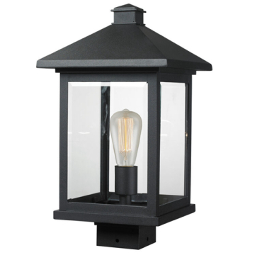 Z-Lite Portland 1-Light Large Outdoor Square Post Mount Fixture - 120V - Black / Clear Beveled