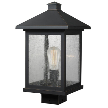 Z-Lite Portland 1-Light Large Outdoor Square Post Mount Fixture - 120V - Oil Rubbed Bronze / Clear Seedy