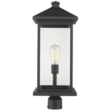 Z-Lite Portland 1-Light Extra Large Outdoor Round Post Mount Fixture - 120V - Black / Clear Beveled
