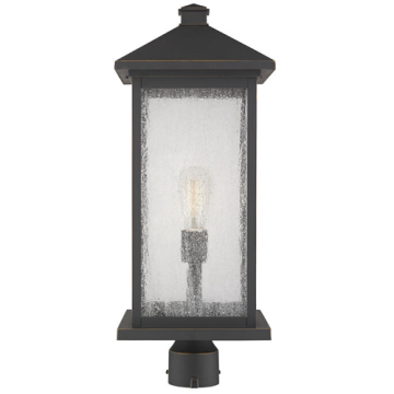 Z-Lite Portland 1-Light Extra Large Outdoor Round Post Mount Fixture - 120V - Oil Rubbed Bronze / Clear Seedy
