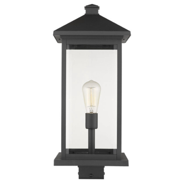 Z-Lite Portland 1-Light Extra Large Outdoor Square Post Mount Fixture - 120V - Black / Clear Beveled