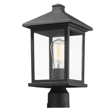 Z-Lite Portland 1-Light Medium Outdoor Round Post Mount Fixture - 120V - Black / Clear Beveled