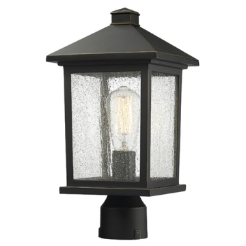 Z-Lite Portland 1-Light Medium Outdoor Round Post Mount Fixture - 120V - Oil Rubbed Bronze / Clear Seedy