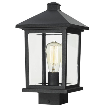 Z-Lite Portland 1-Light Medium Outdoor Square Post Mount Fixture - 120V - Black / Clear Beveled