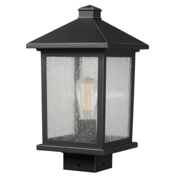 Z-Lite Portland 1-Light Medium Outdoor Square Post Mount Fixture - 120V - Oil Rubbed Bronze / Clear Seedy