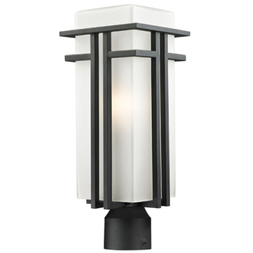 Z-Lite Abbey 1-Light Large Outdoor Round Post Mount Fixture - 120V - Black / Matte Opal