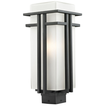 Z-Lite Abbey 1-Light Large Outdoor Square Post Mount Fixture - 120V - Black / Matte Opal