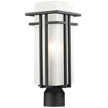 Z-Lite Abbey 1-Light Medium Outdoor RoundPost Mount Fixture - 120V - Black / Matte Opal