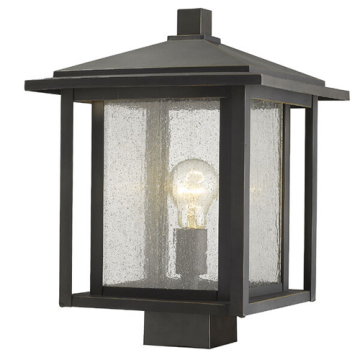 Z-Lite Aspen 1-Light Large Outdoor Square Post Mount Fixture - 120V - Oil Rubbed Bronze / Clear Seedy