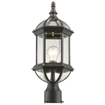 Z-Lite Annex 1-Light Outdoor Round Post Mount Fixture - 120V - Rust / Clear Beveled
