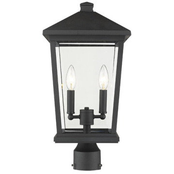 Z-Lite Beacon 2-Light Outdoor Round Post Mount Fixture - 120V - Black / Clear Beveled