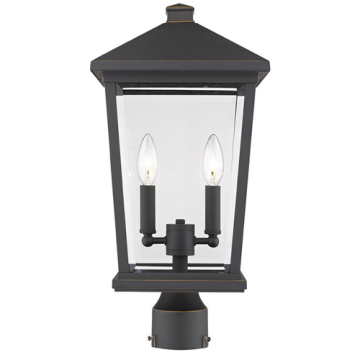 Z-Lite Beacon 2-Light Outdoor Round Post Mount Fixture - 120V - Oil Rubbed Bronze / Clear Beveled