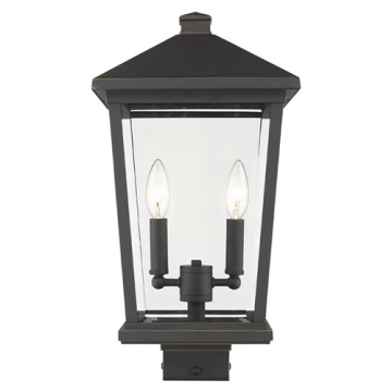 Z-Lite Beacon 2-Light Outdoor Square Post Mount Fixture - 120V - Oil Rubbed Bronze / Clear Beveled