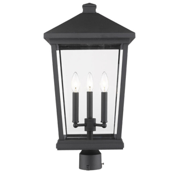 Z-Lite Beacon 3-Light Outdoor Round Post Mount Fixture - 120V - Black / Clear Beveled