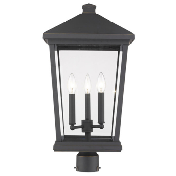 Z-Lite Beacon 3-Light Outdoor Round Post Mount Fixture - 120V - Oil Rubbed Bronze / Clear Beveled