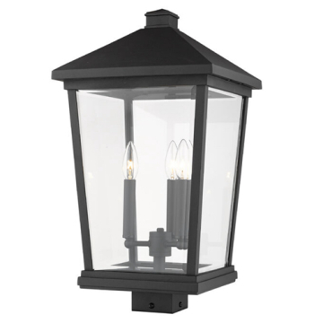Z-Lite Beacon 3-Light Outdoor Square Post Mount Fixture - 120V - Black / Clear Beveled