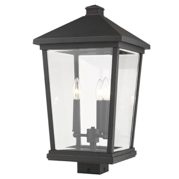 Z-Lite Beacon 3-Light Outdoor Square Post Mount Fixture - 120V - Oil Rubbed Bronze / Clear Beveled